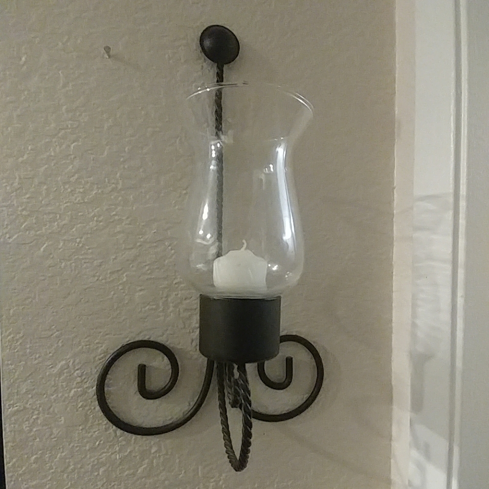 Tall Glass and Iron Wall sconces set of 2